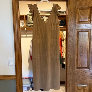 FP Beach Brown Sleeveless Dress with Ruffle Shoulders